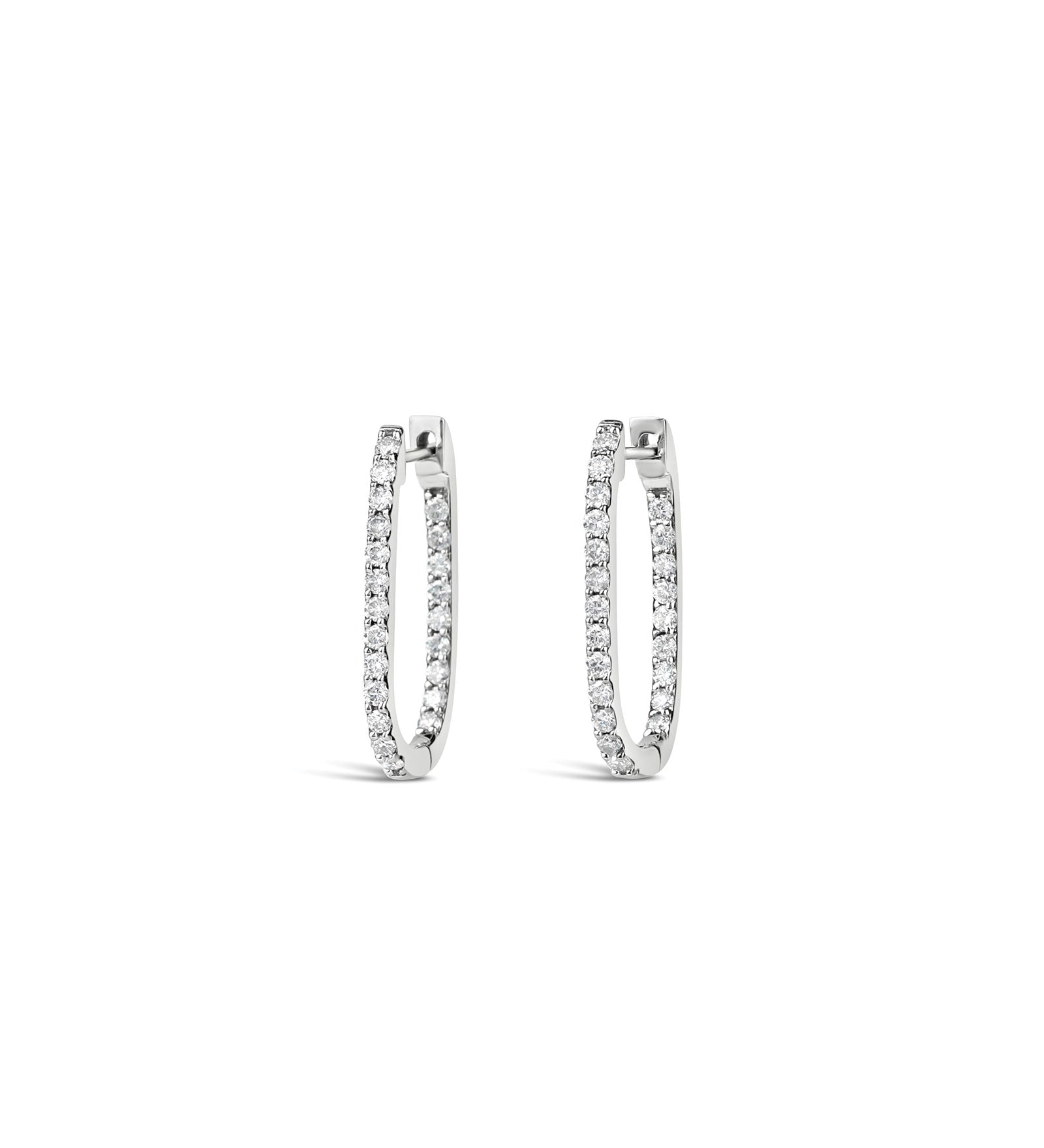 Rectangular Pave Double Vision Huggies 14k White Gold, Diamond