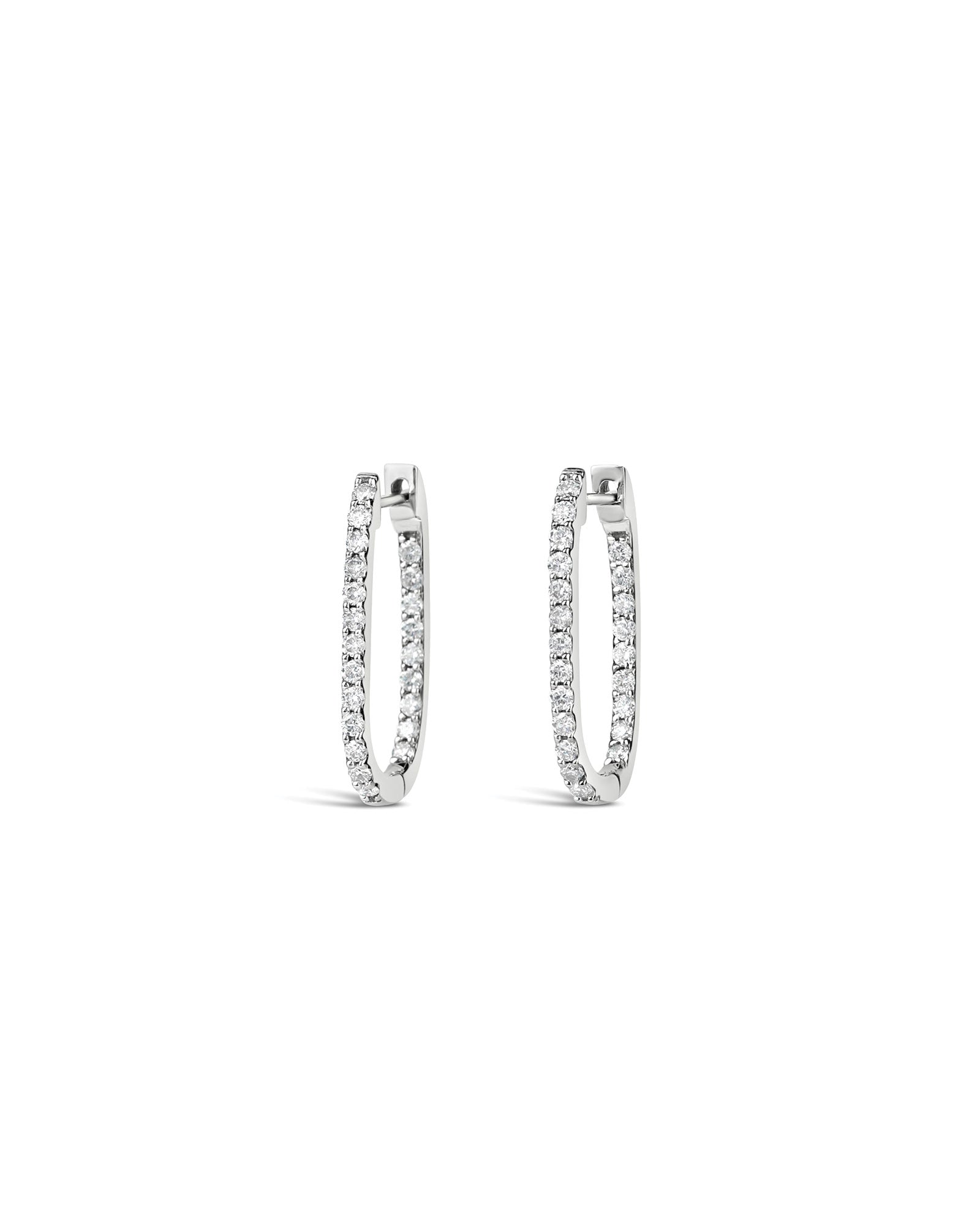 Rectangular Pave Double Vision Huggies 14k White Gold, Diamond