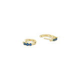 3 Stone Huggies | 11mm 14k Yellow Gold, Blue Sapphire