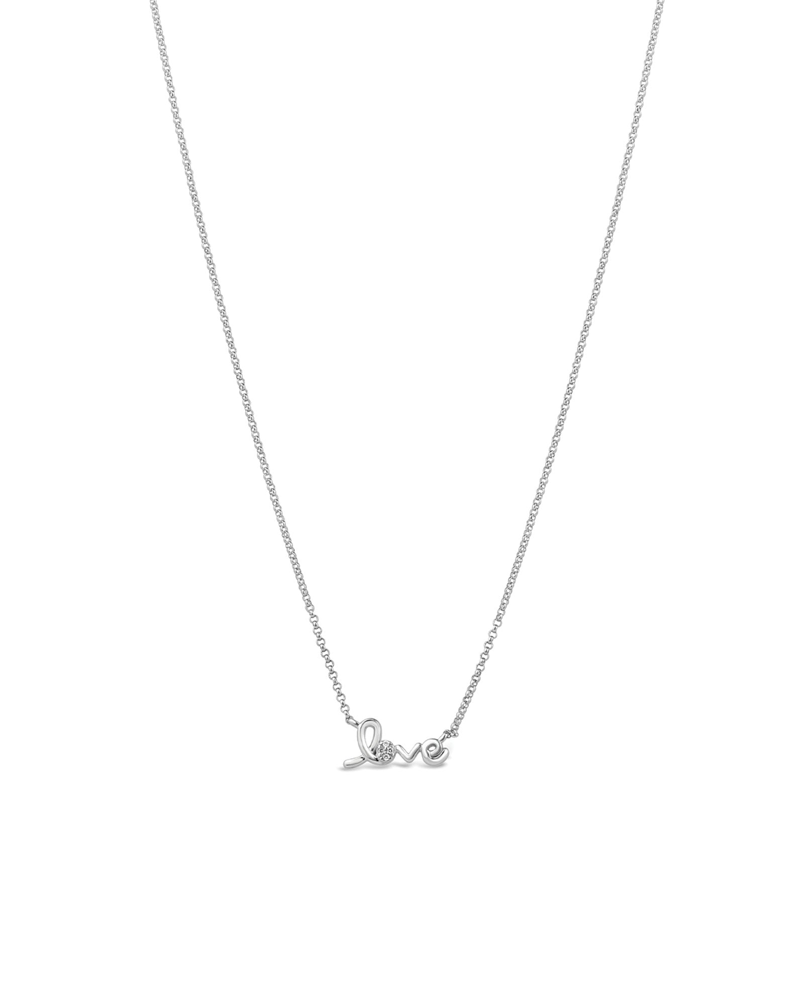 Love Script Diamond Necklace 14k White Gold