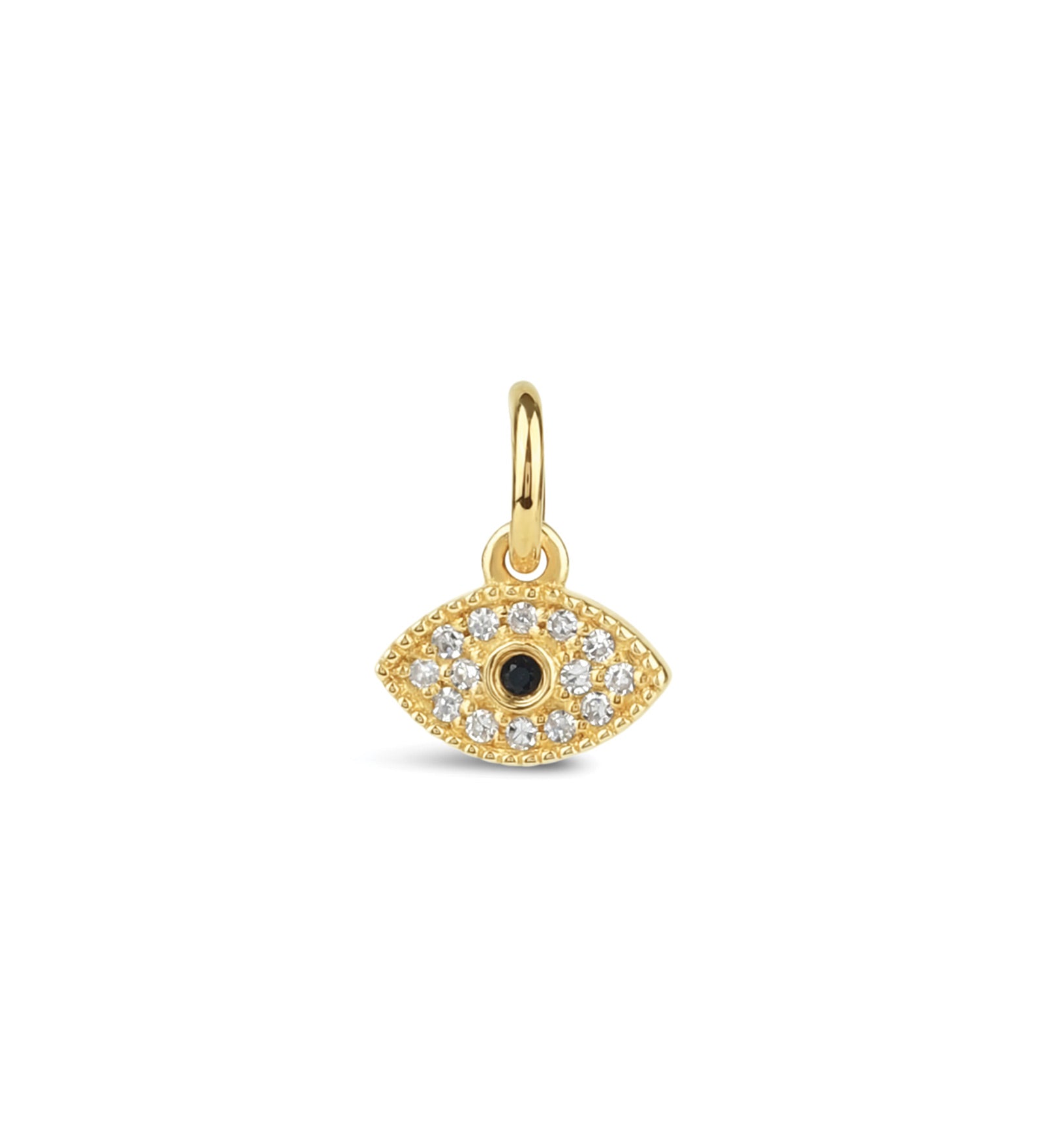 Goldhive-Pavé Evil Eye Charm-Necklaces-14k Yellow Gold, Diamond-Blue Ruby Jewellery-Vancouver Canada