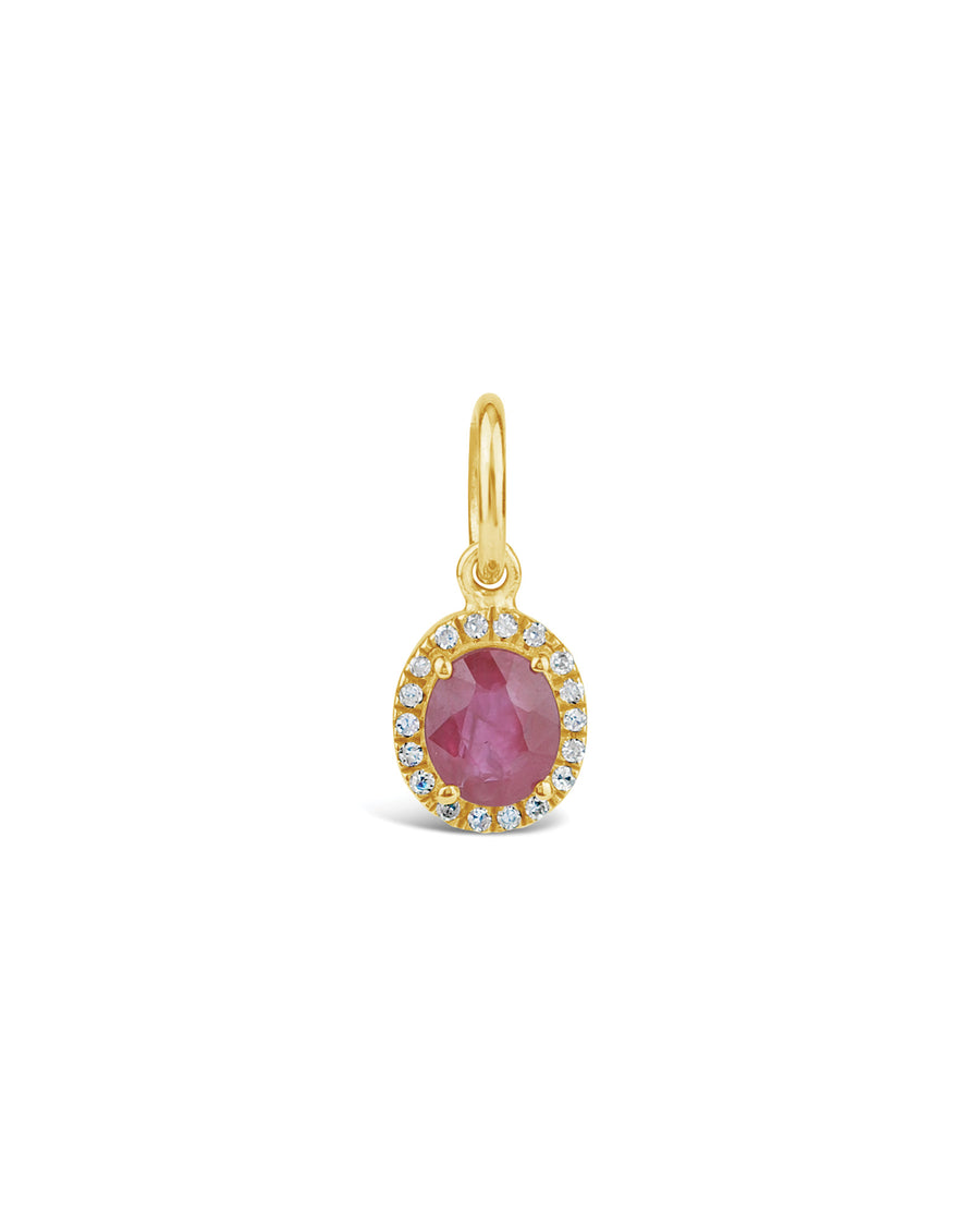 Goldhive-Oval Halo Ruby Charm-Necklaces-14k Yellow Gold, Diamond-Blue Ruby Jewellery-Vancouver Canada