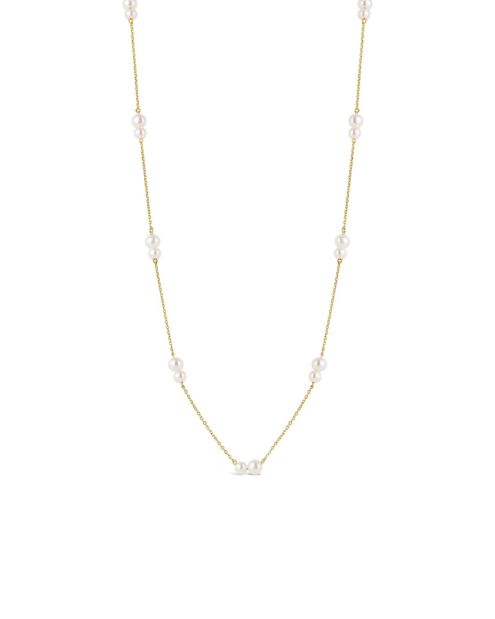 Two Pearl Station Necklace 14k Yellow Gold