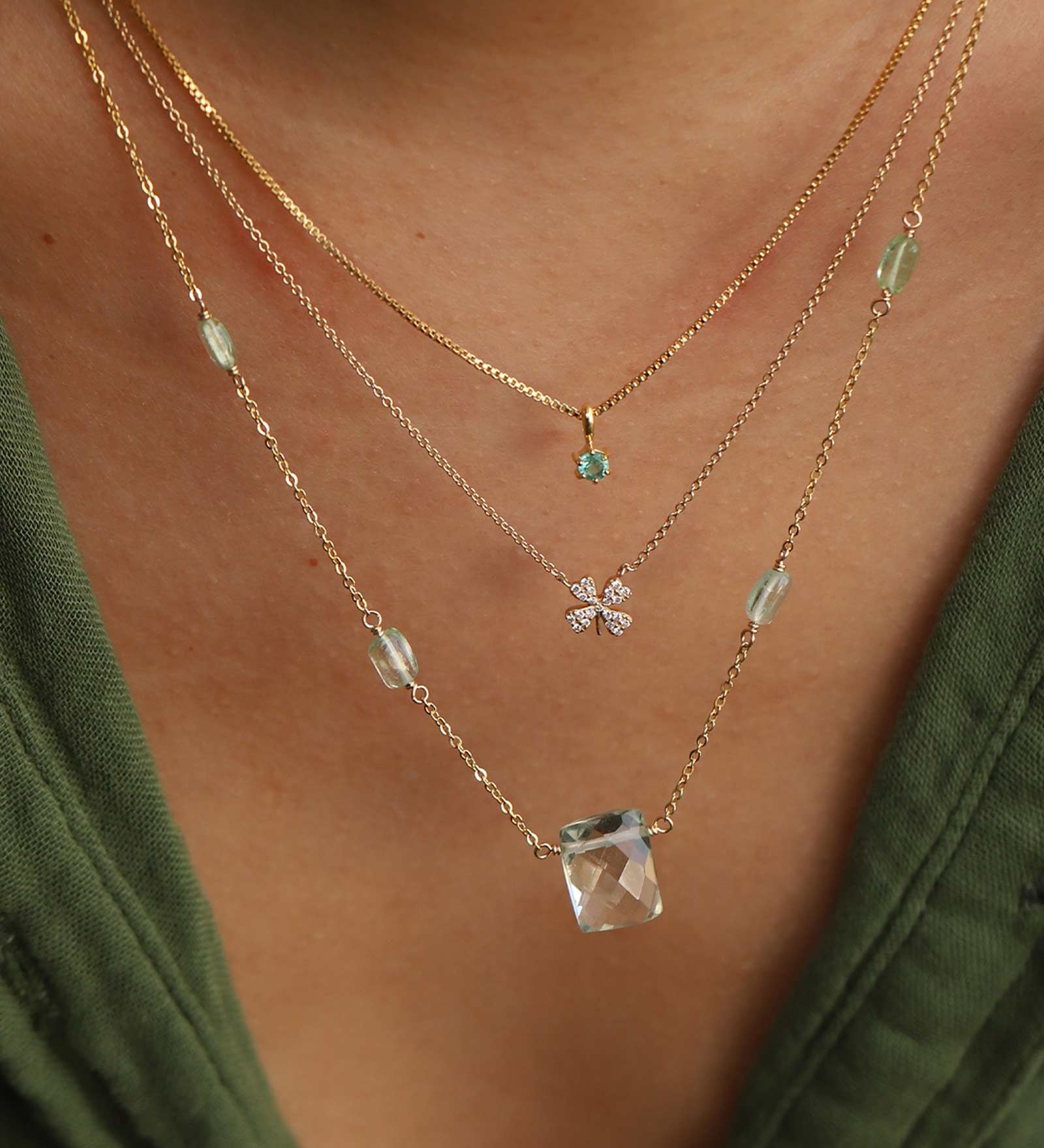 Goldhive-Clover Pavé Necklace-Necklaces-14k Yellow Gold, Diamond-Blue Ruby Jewellery-Vancouver Canada