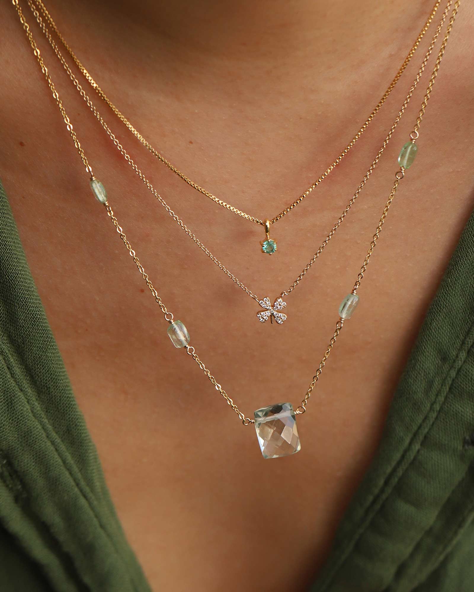 Goldhive-Clover Pavé Necklace-Necklaces-14k Yellow Gold, Diamond-Blue Ruby Jewellery-Vancouver Canada