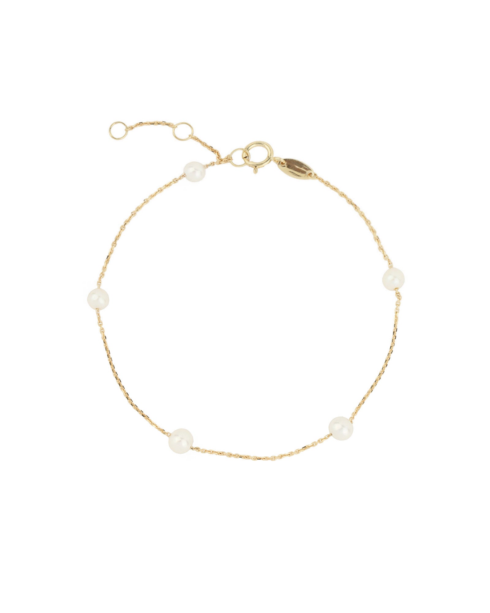 Station Pearl Bracelet 10k Yellow Gold, White Pearl