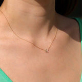 5 Petal Flower Necklace 14k Yellow Gold, Diamond