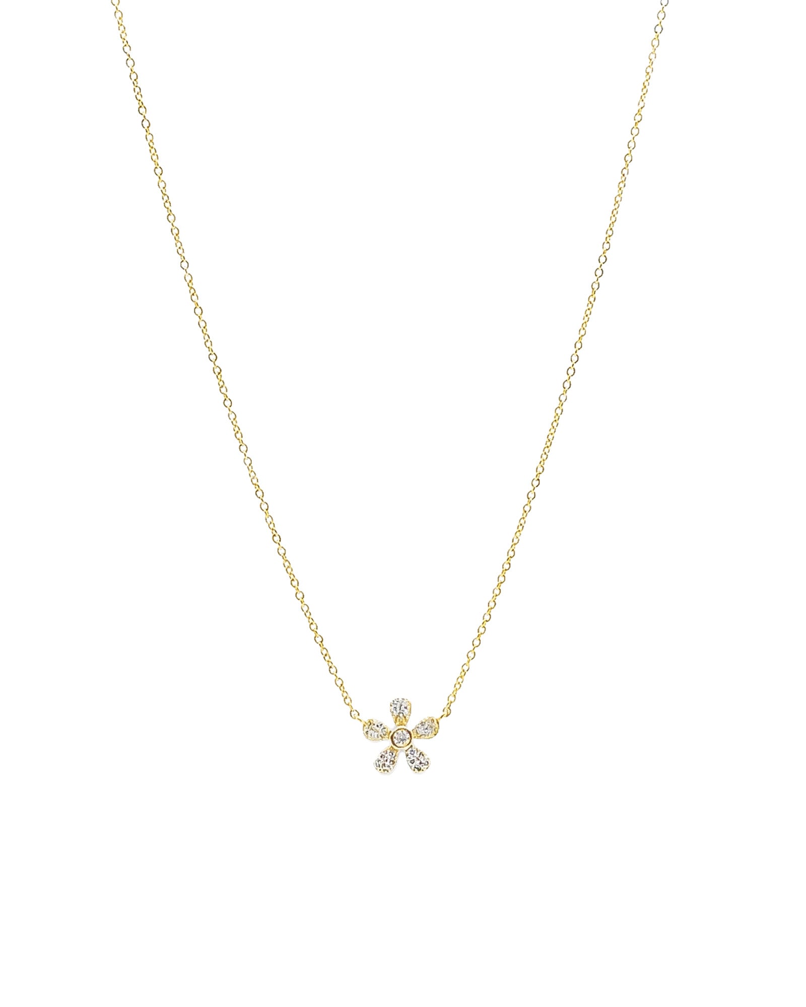 5 Petal Flower Necklace 14k Yellow Gold, Diamond