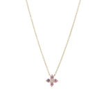 Four Petal Flower Stone Necklace 14k Yellow Gold, Diamond