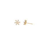 Pavé 6 Petal Flower Studs 14k Yellow Gold, Diamond