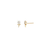 Goldhive-Tiny Daisy Pavé Studs-Earrings-14k Yellow Gold, Diamond-Blue Ruby Jewellery-Vancouver Canada