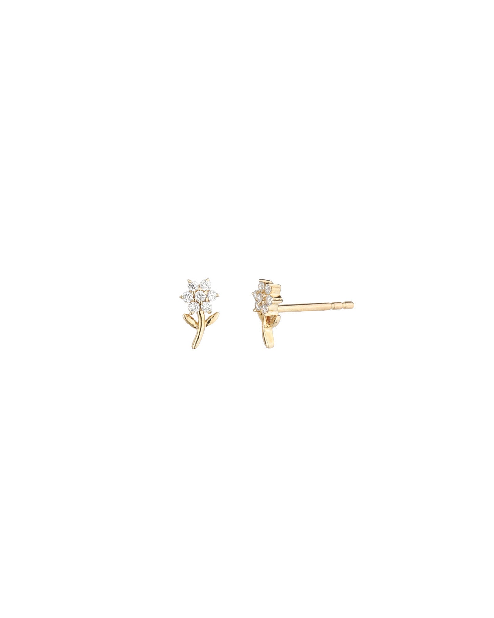 Goldhive-Tiny Daisy Pavé Studs-Earrings-14k Yellow Gold, Diamond-Blue Ruby Jewellery-Vancouver Canada