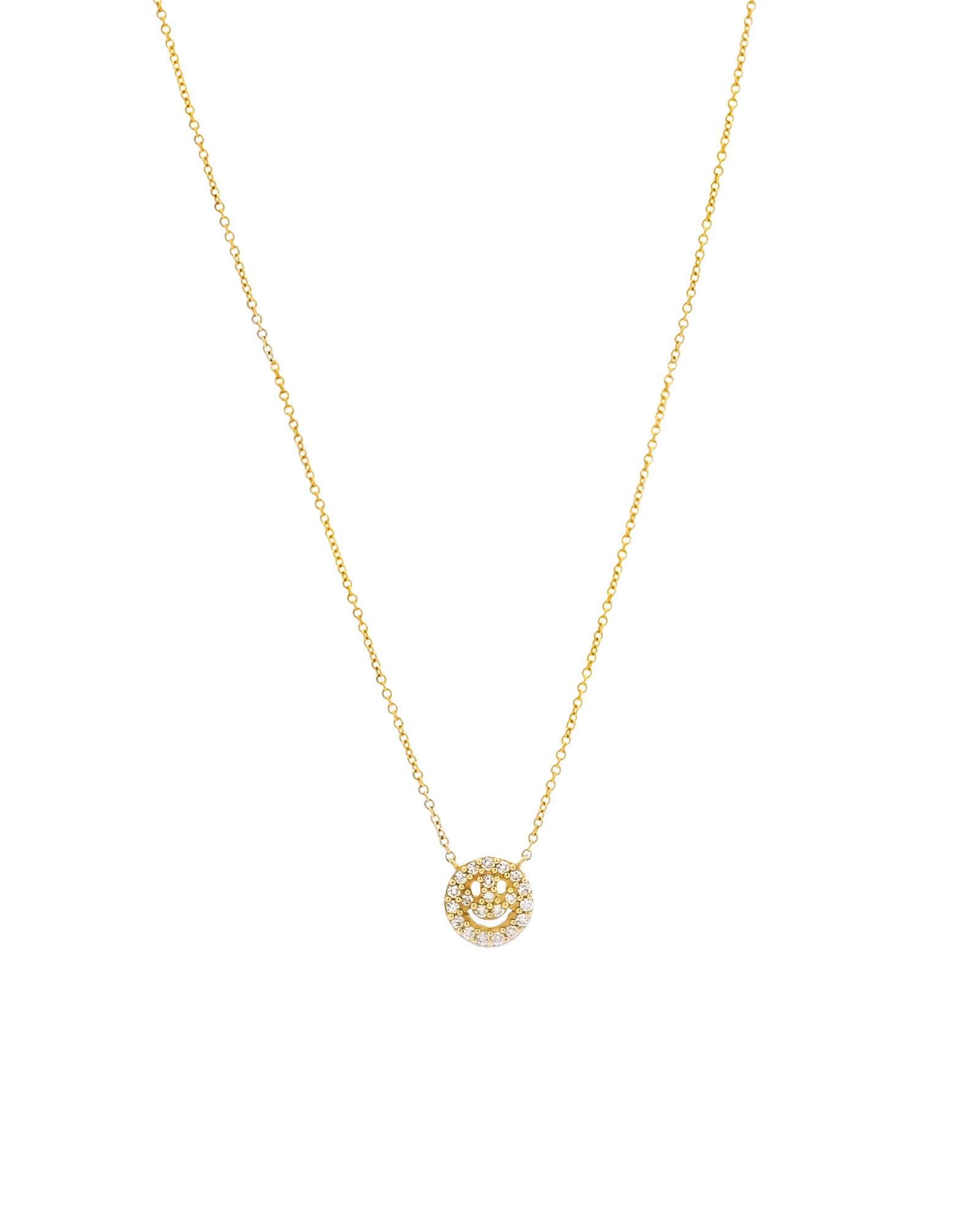 Pavé Smiley Face Necklace 14k Yellow Gold, Diamond