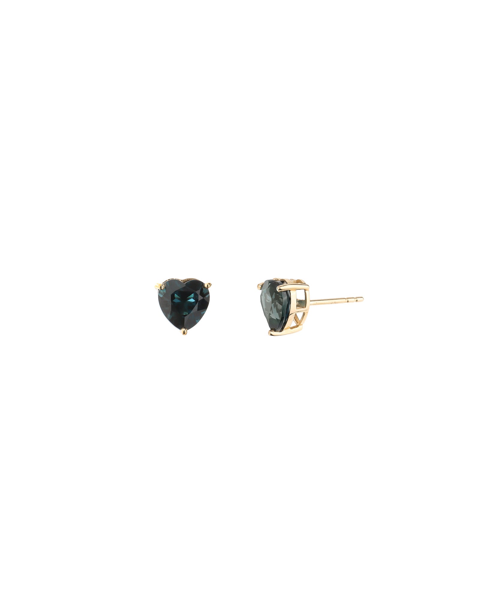 Blue Topaz Heart Studs 14k Yellow Gold, Blue Topaz