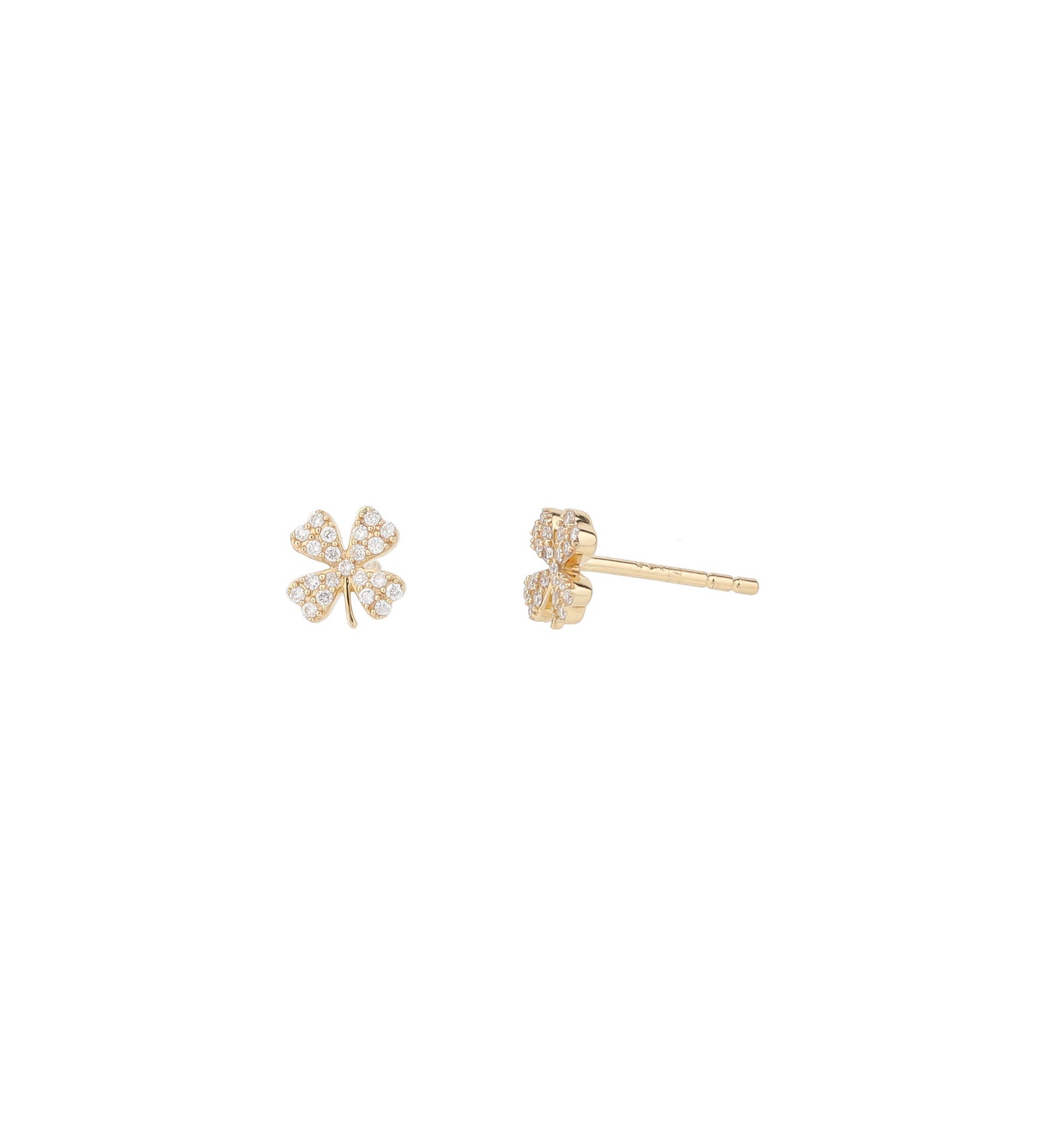 Goldhive-Clover Pavé Studs-Earrings-14k Yellow Gold, Diamond-Blue Ruby Jewellery-Vancouver Canada