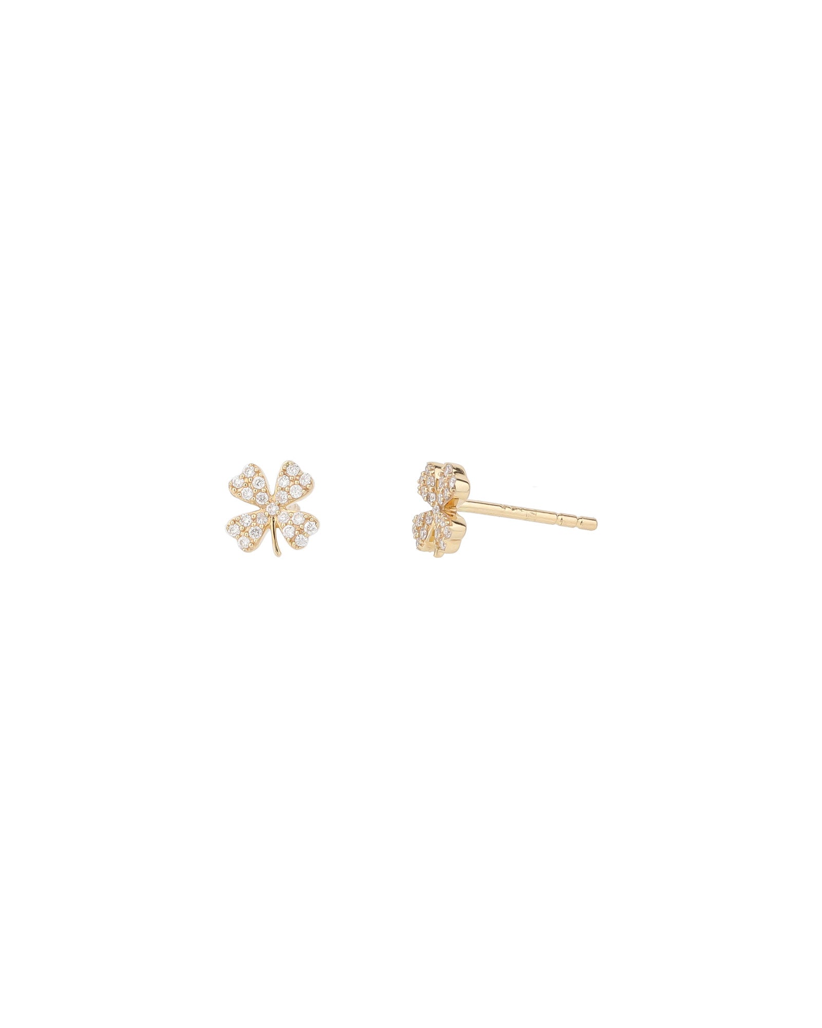 Goldhive-Clover Pavé Studs-Earrings-14k Yellow Gold, Diamond-Blue Ruby Jewellery-Vancouver Canada