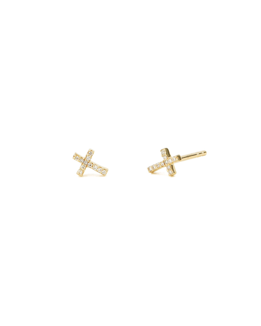 Cross Pavé Studs 14k Yellow Gold, Diamond