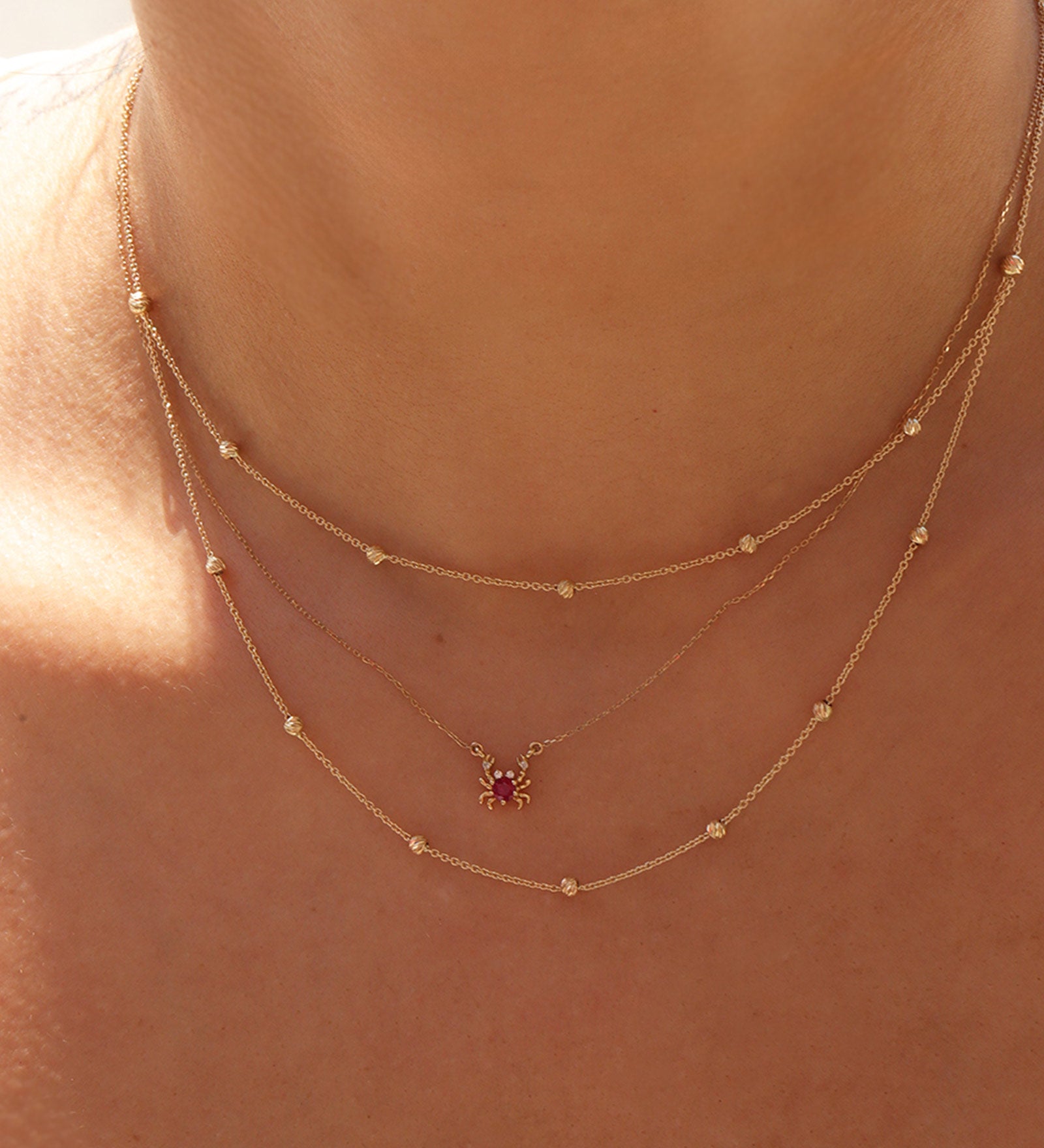 2 Row Satellite Necklace 14k Yellow Gold