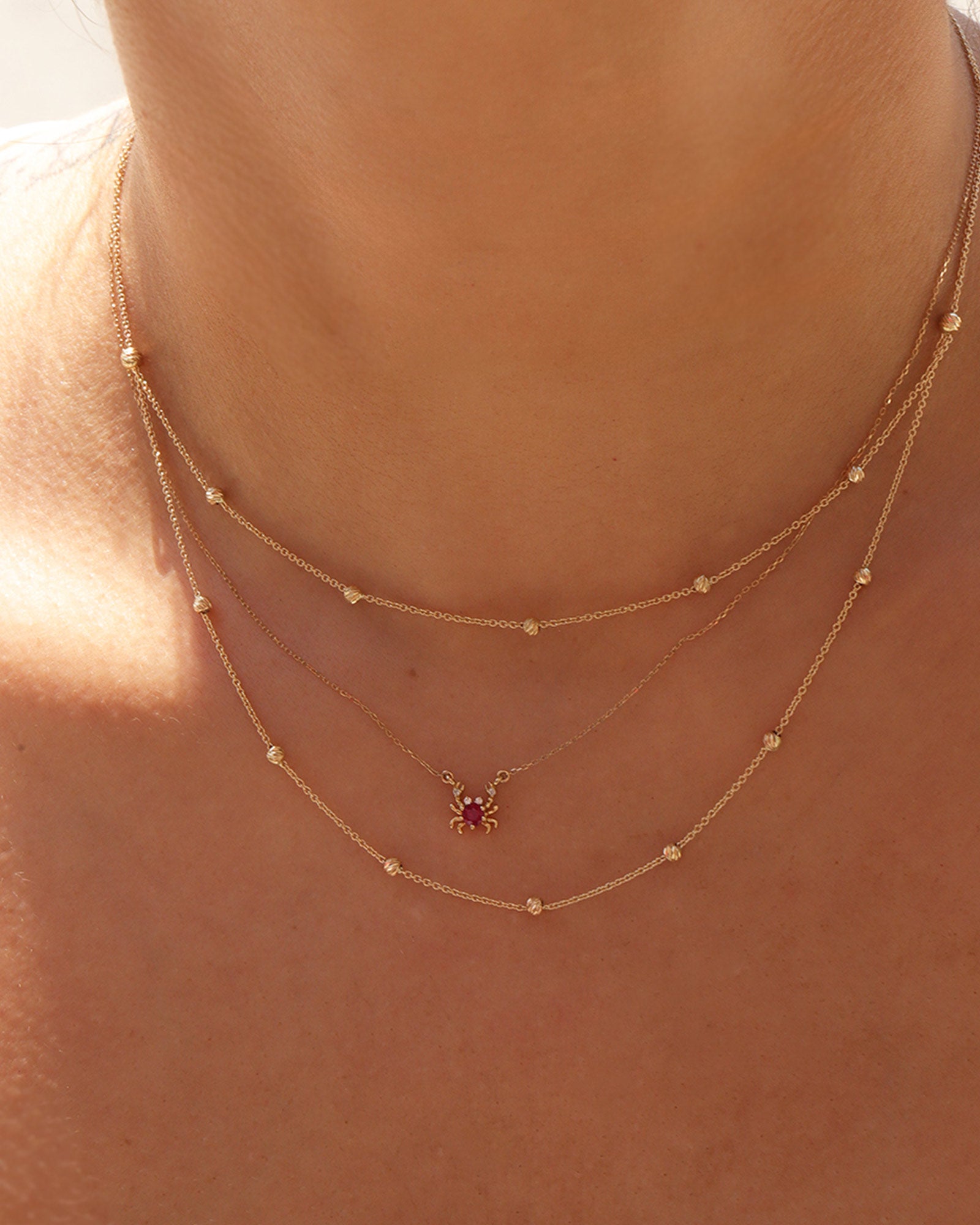 2 Row Satellite Necklace 14k Yellow Gold