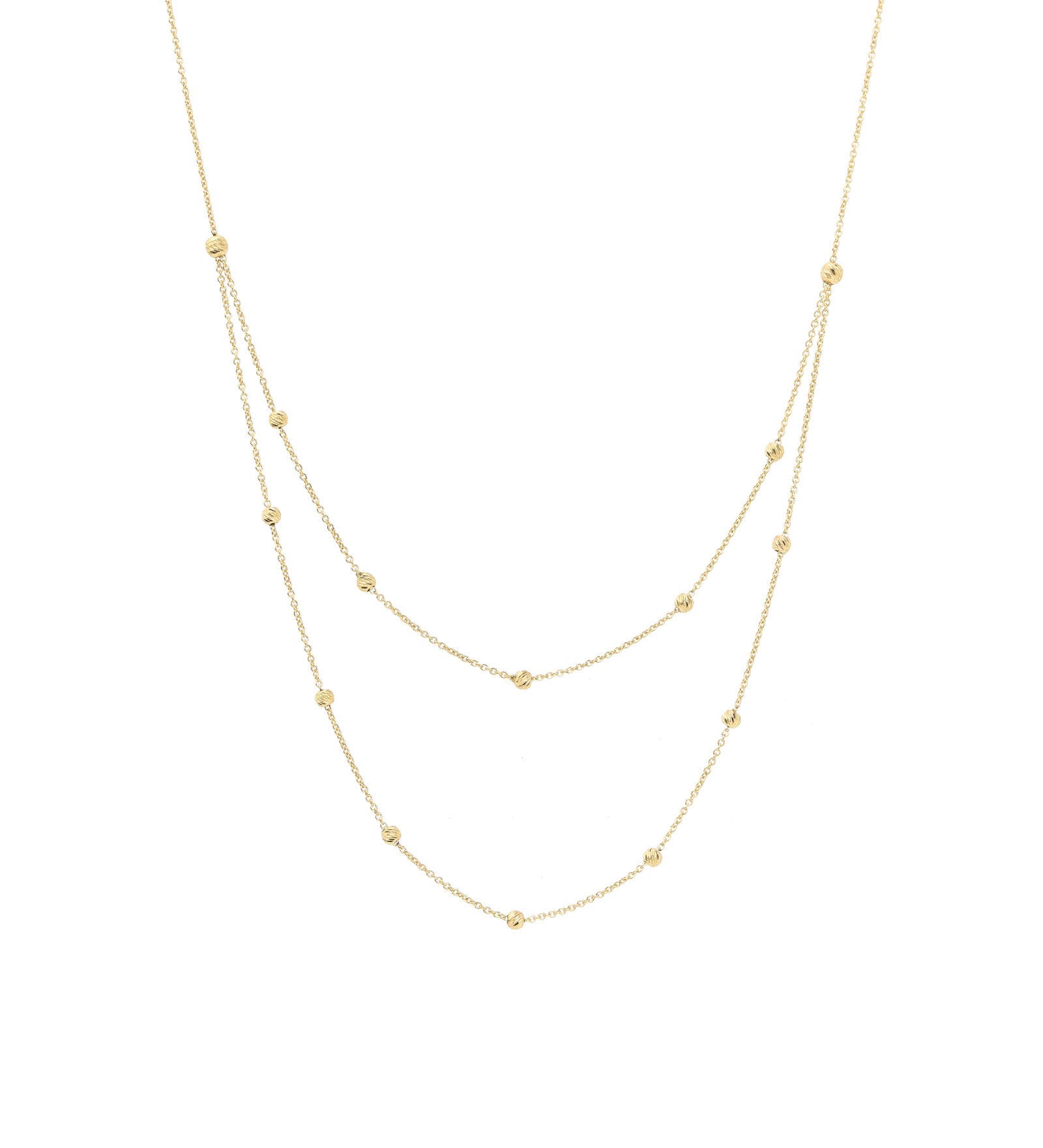 2 Row Satellite Necklace 14k Yellow Gold