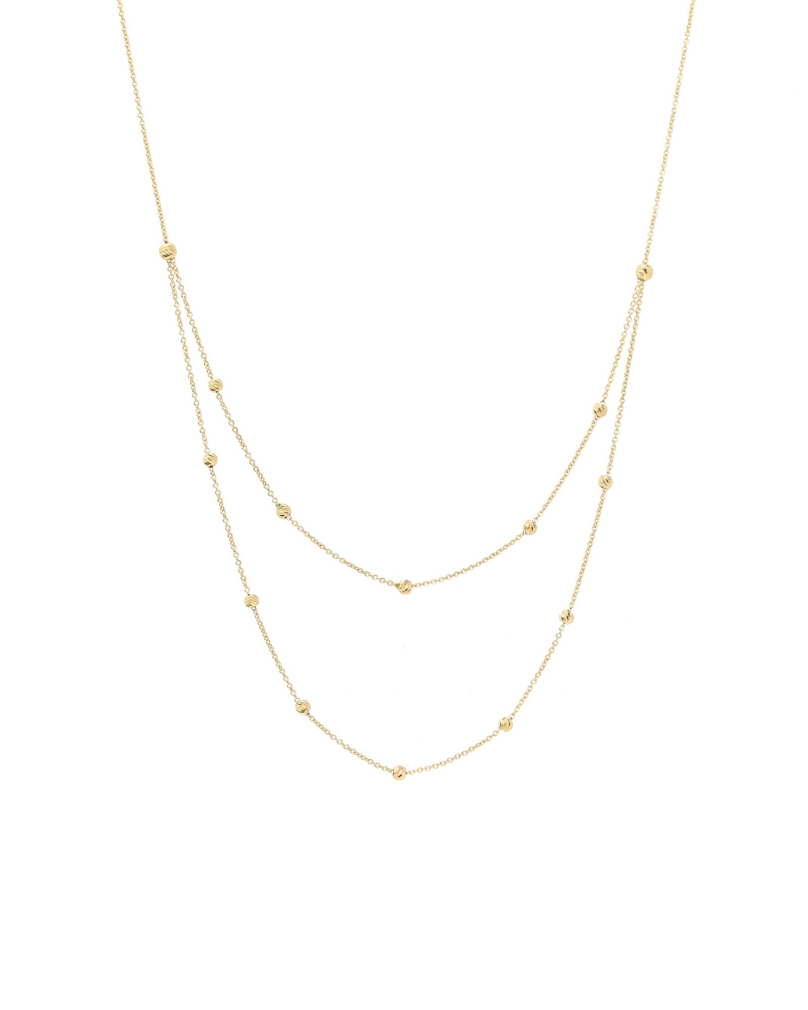 2 Row Satellite Necklace 14k Yellow Gold