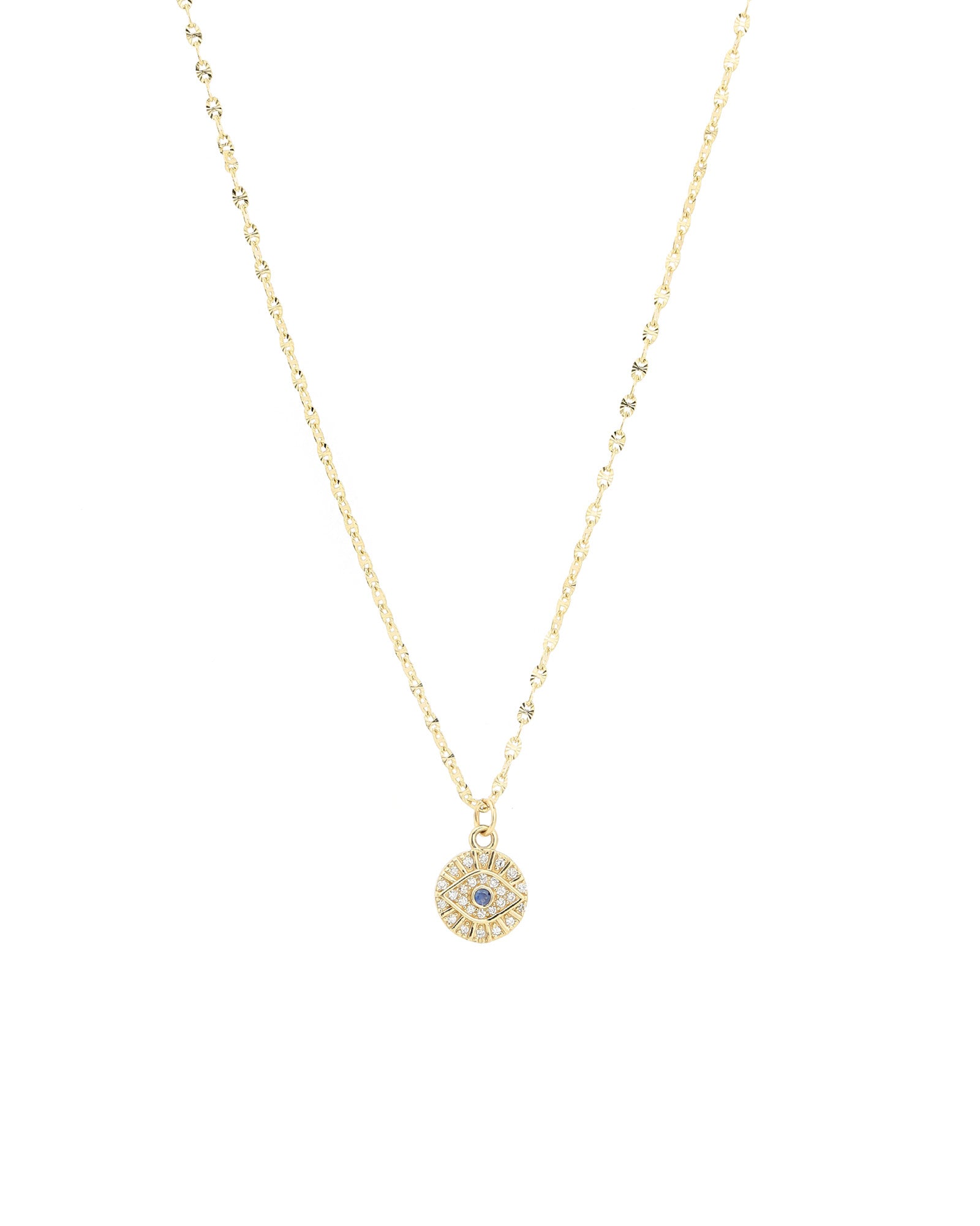 Goldhive-Tiny Evil Eye Stardust Chain Necklace-Necklaces-14k Yellow Gold, Diamond-Blue Ruby Jewellery-Vancouver Canada