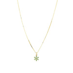 6 Petal Flower Stone Box Chain Necklace 14k Yellow Gold, Emerald