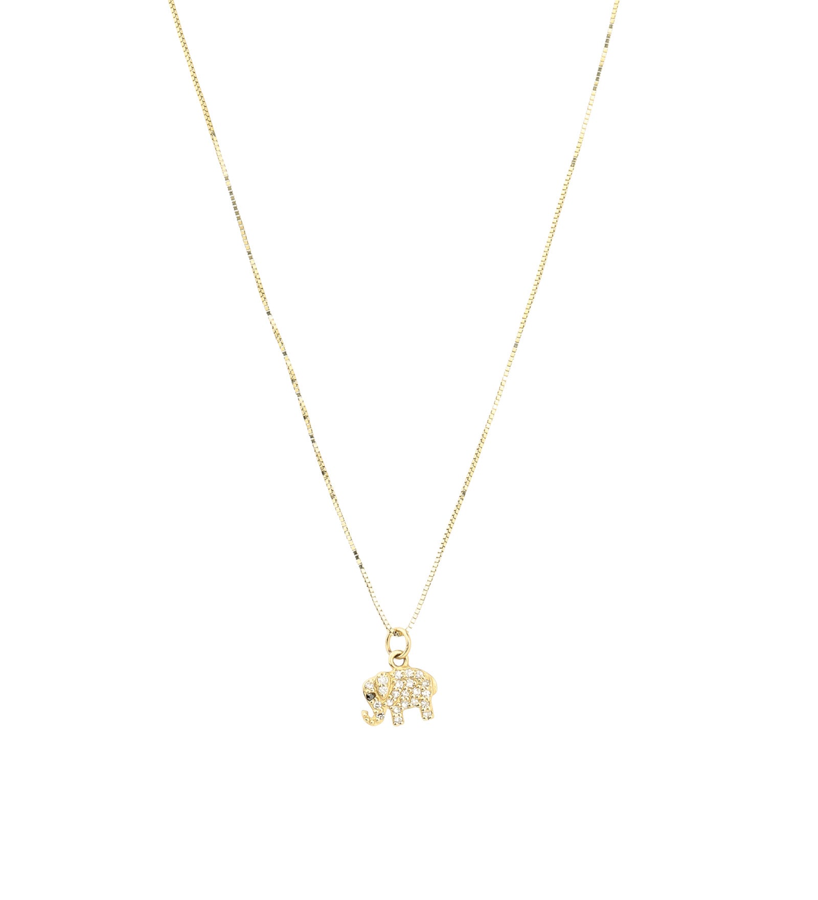 Pavé Elephant Box Chain Necklace 14k Yellow Gold, Diamond