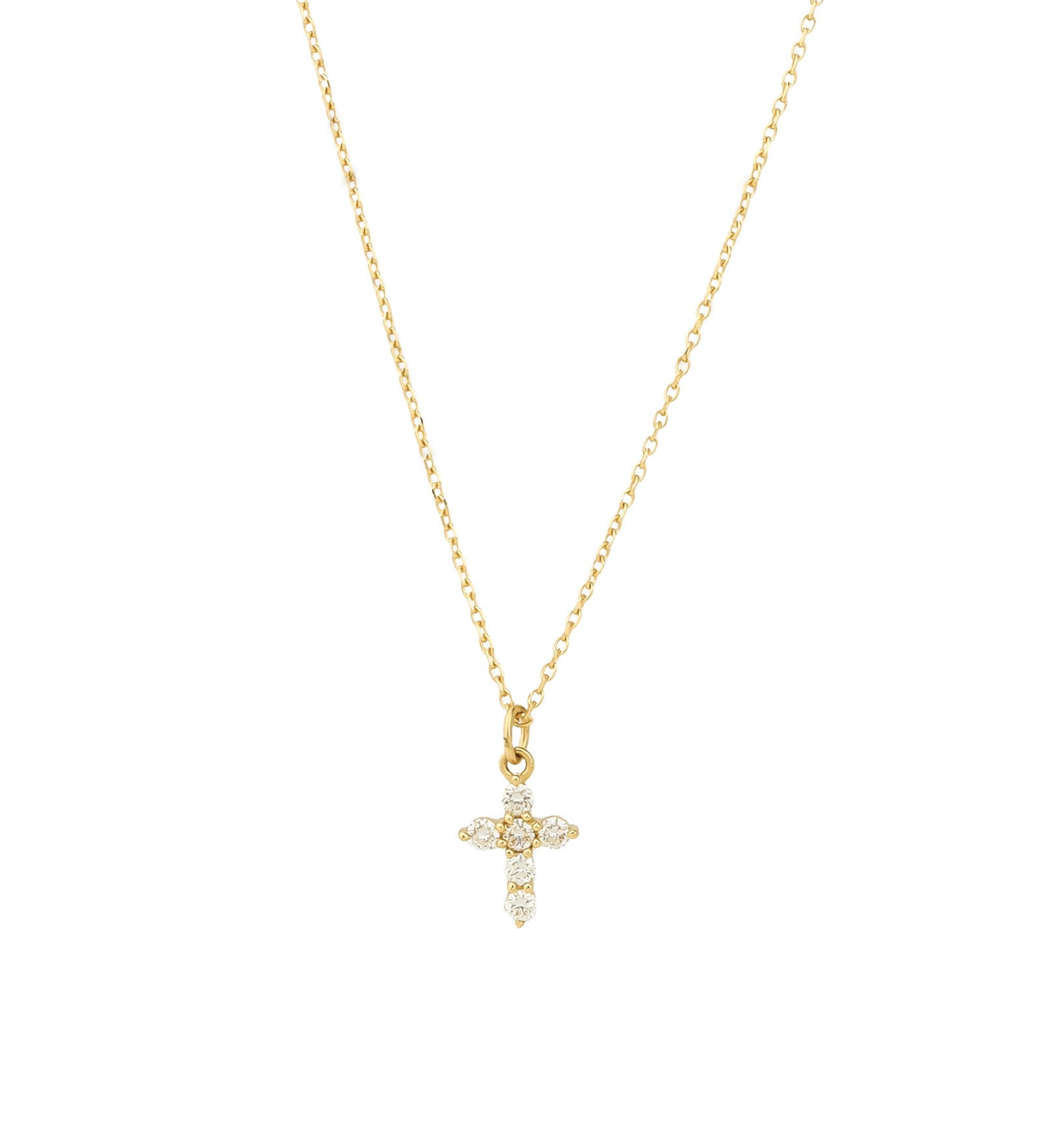 6 Diamond Cross Cable Necklace 14k Yellow Gold, Diamond