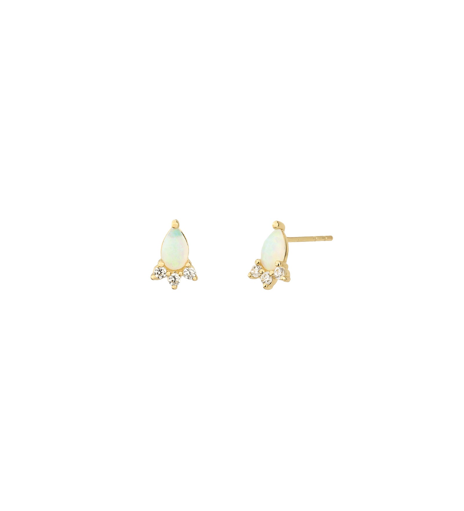 Oval Opal 3  Studs 10k Yellow Gold, Cubic Zirconia