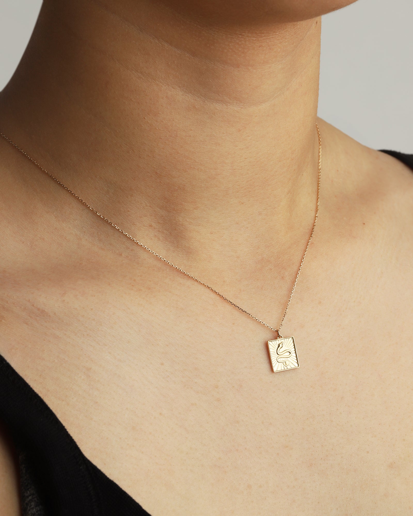 Snake Square Charm Necklace 10k Yellow Gold