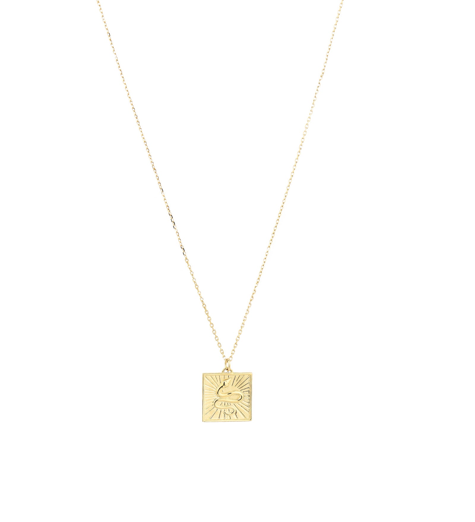 Snake Square Charm Necklace 10k Yellow Gold