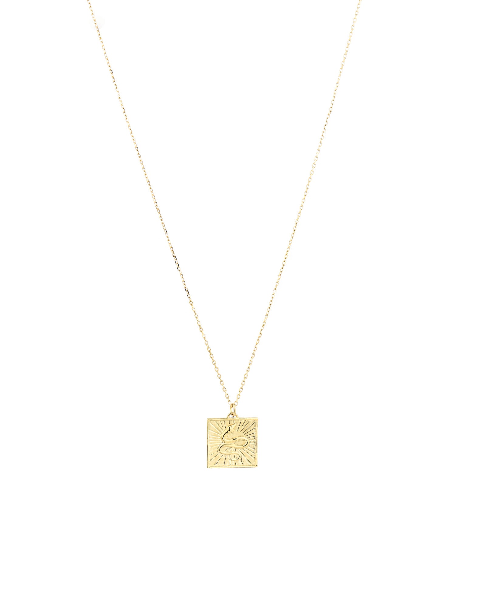 Snake Square Charm Necklace 10k Yellow Gold