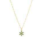 6 Petal Emerald Flower Anchor Chain Necklace 14k Yellow Gold, Emerald