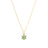 6 Petal Emerald Flower Anchor Chain Necklace 14k Yellow Gold, Emerald