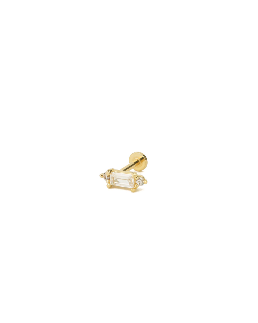 Baguette CZ Cartilage Stud 14k Yellow Gold, Cubic Zirconia