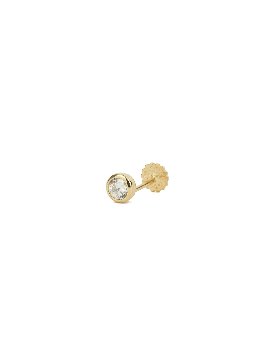 Round Bezel CZ Cartilage Stud 14k Yellow Gold, Cubic Zirconia