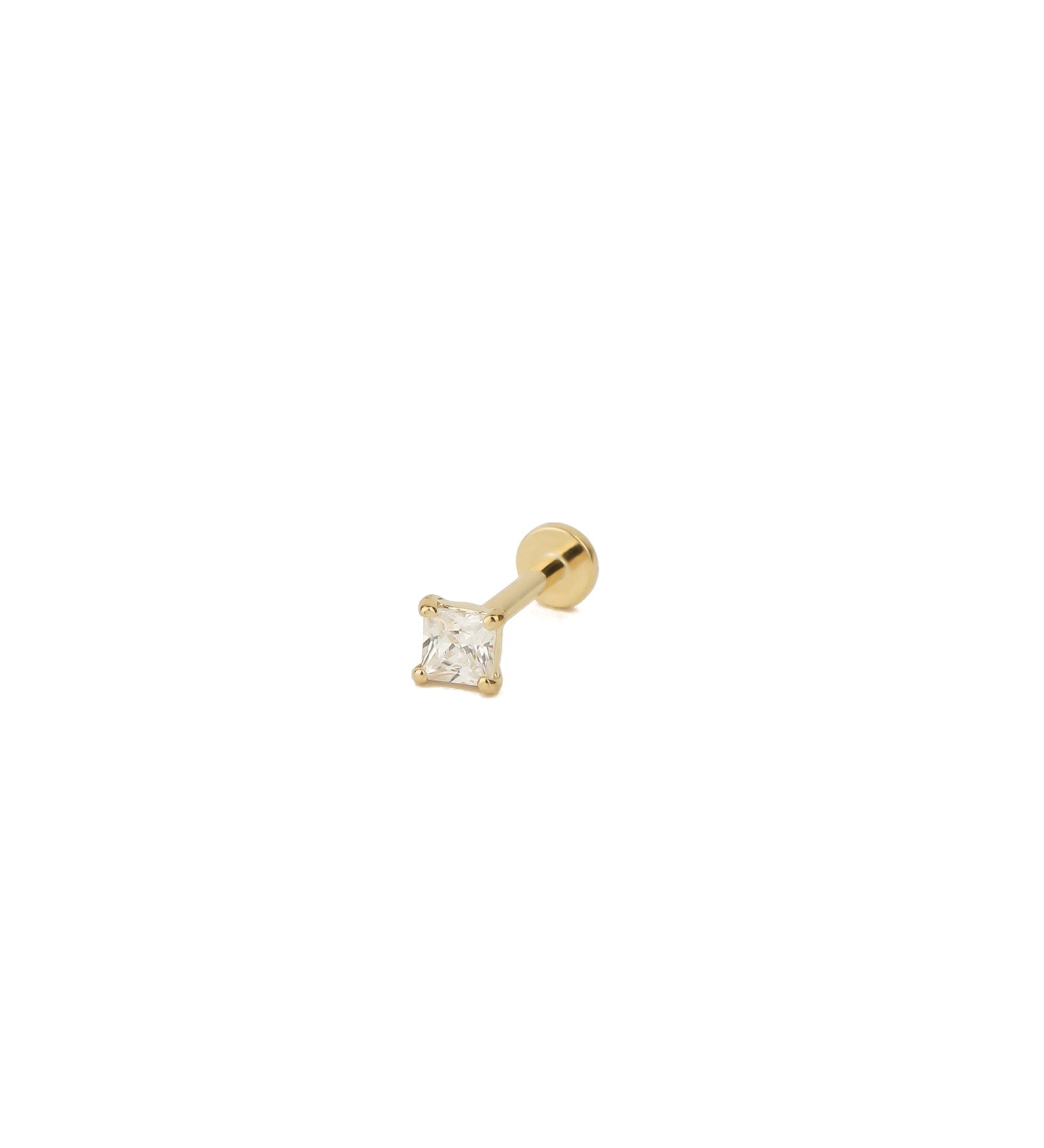 Square CZ Cartilage Stud 14k Yellow Gold, Cubic Zirconia