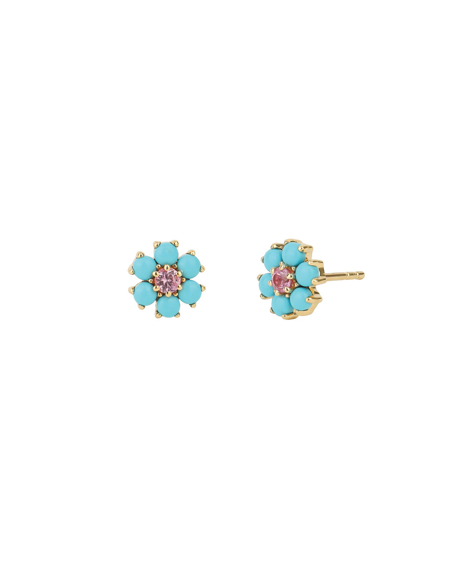 Stone Flower Studs 14k Yellow Gold, Turquoise