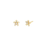 5 Petal Flower Studs 14k Yellow Gold, Diamond