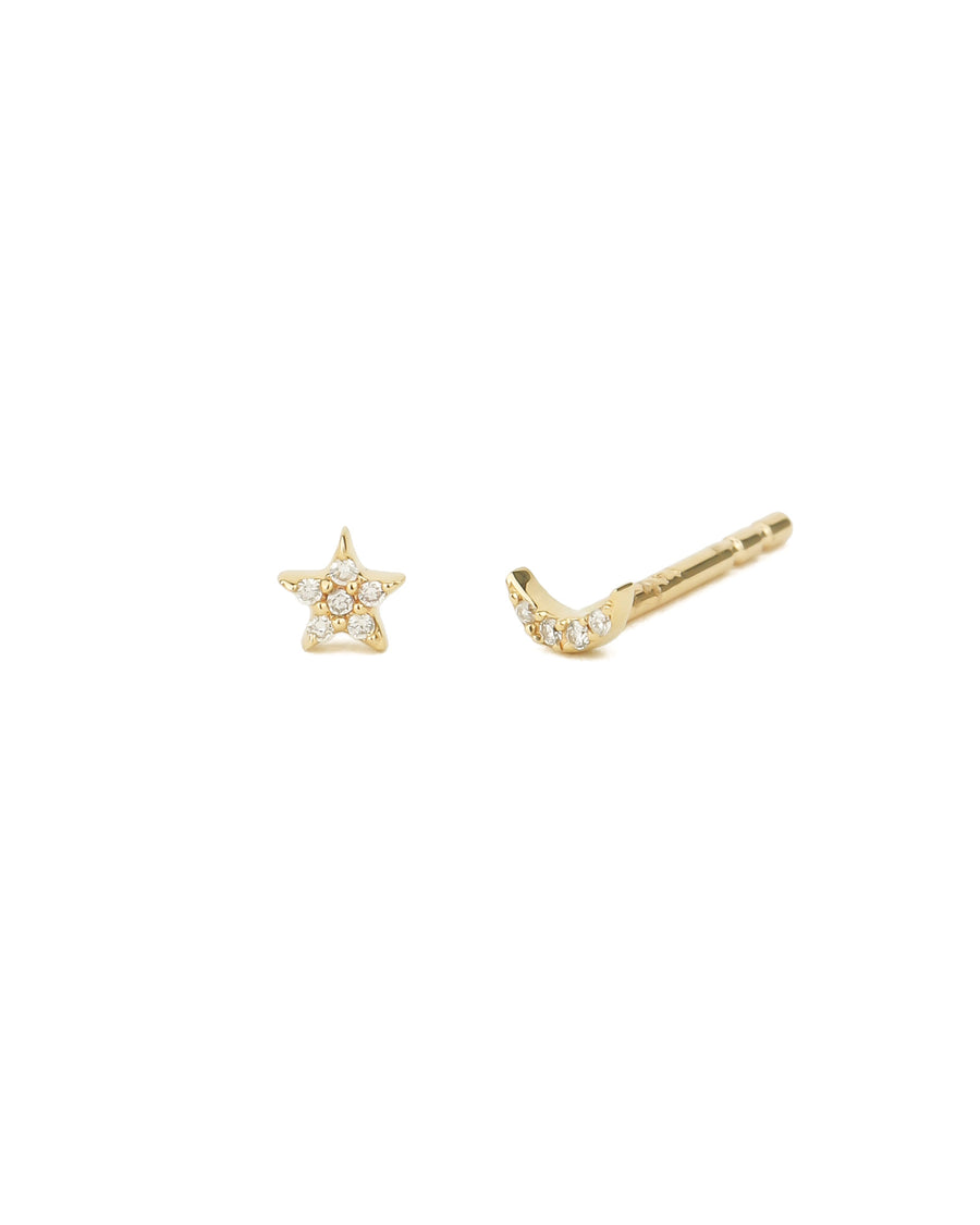 Star & Moon Pavé Studs 14k Yellow Gold, Diamond