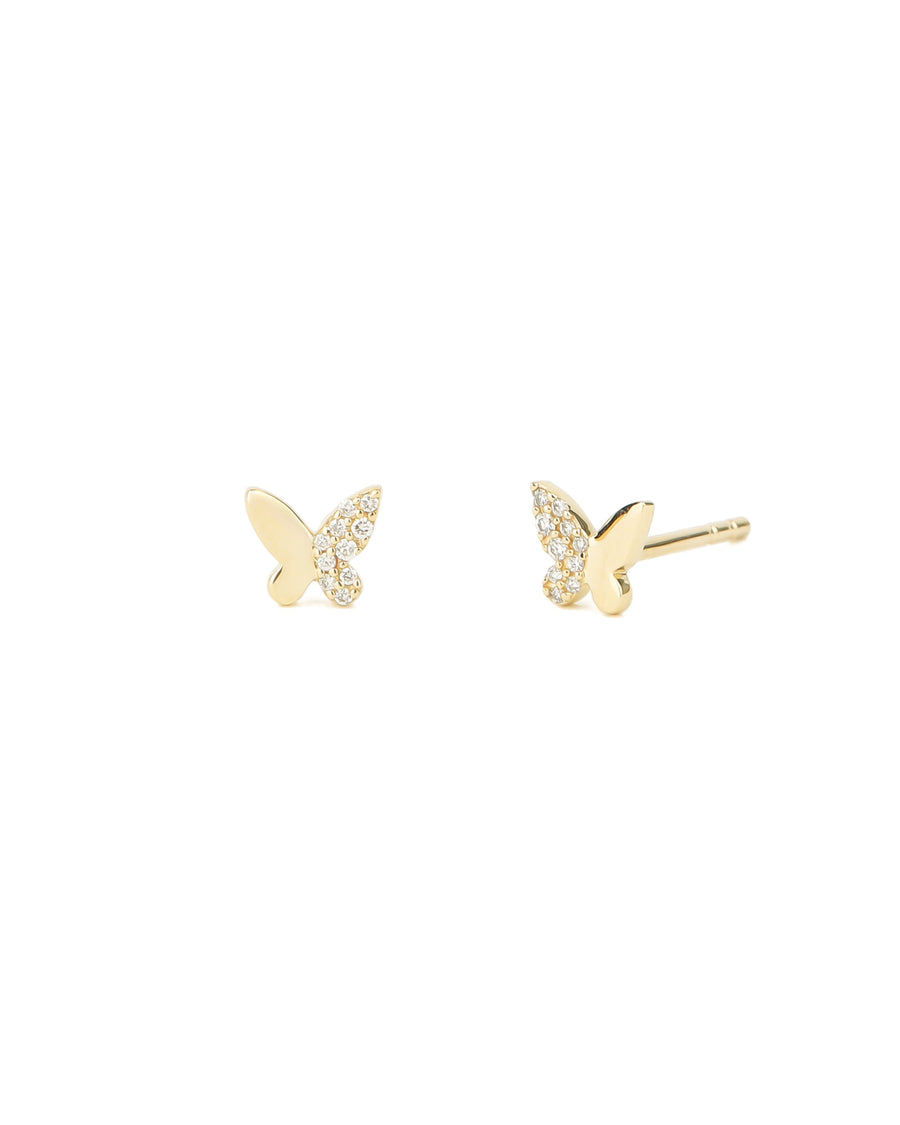 Butterfly Half Pavé Studs 14k Yellow Gold, Diamond