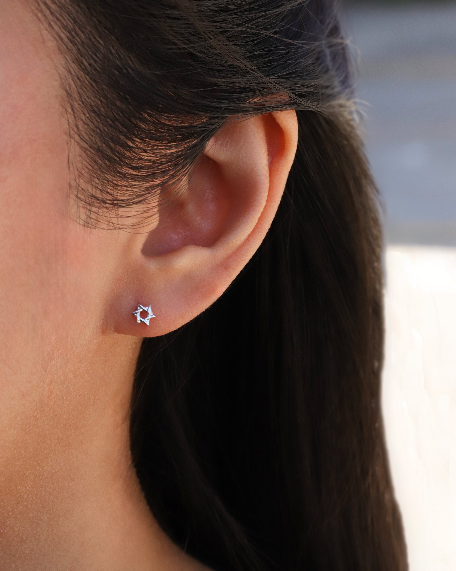 Goldhive-Star of David Tiny Studs-Earrings-14k White Gold-Blue Ruby Jewellery-Vancouver Canada