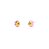 Heart Enamel Stone Studs 14k Yellow Gold, Pink Enamel