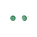 Enamel Round Stone Studs 14k Yellow Gold, Green Enamel