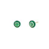 Enamel Round Stone Studs 14k Yellow Gold, Green Enamel