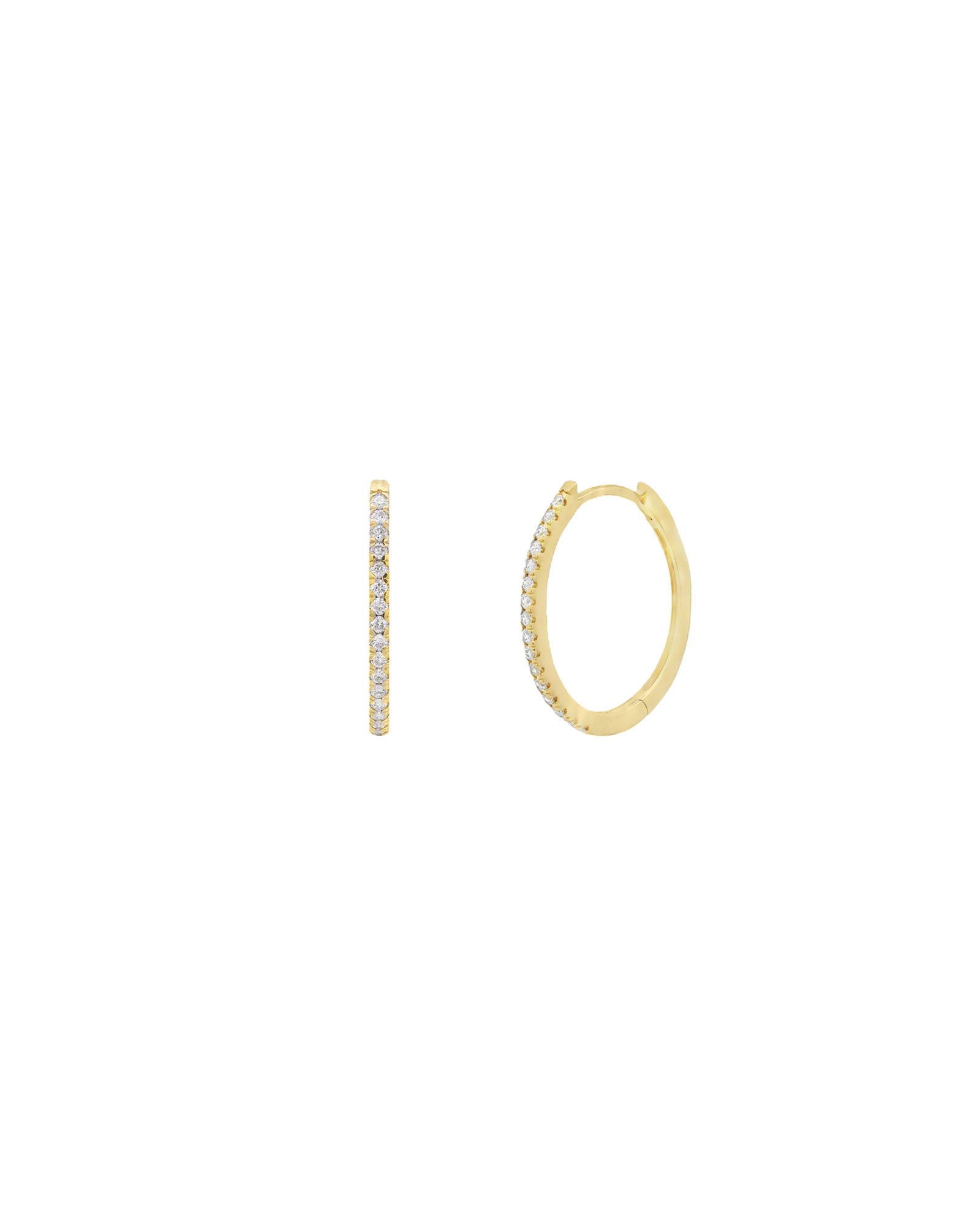 Oval Pavé Huggies | 16mm 14k Yellow Gold, Diamond