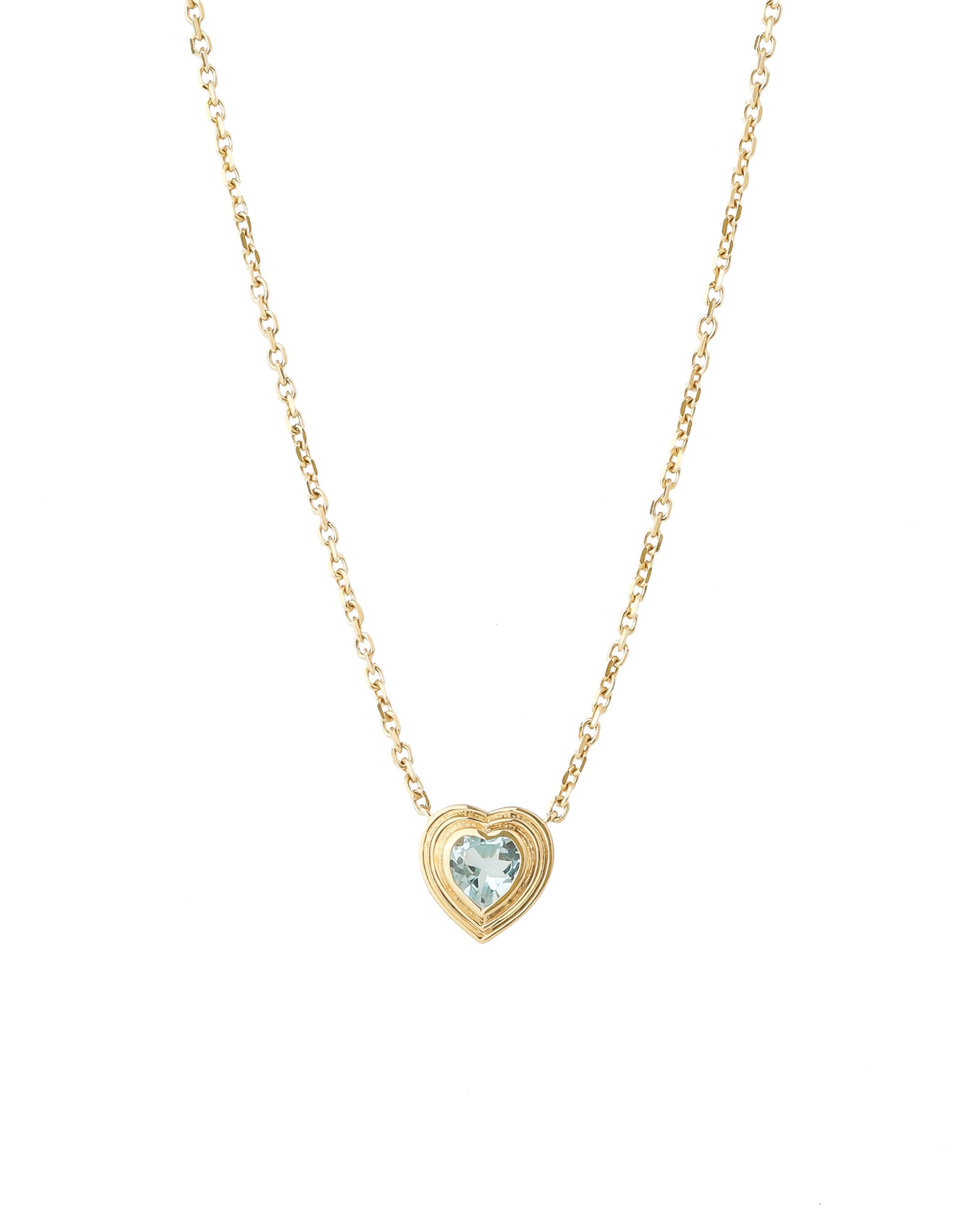 Heart Stone Necklace 14k Yellow Gold, Blue Topaz