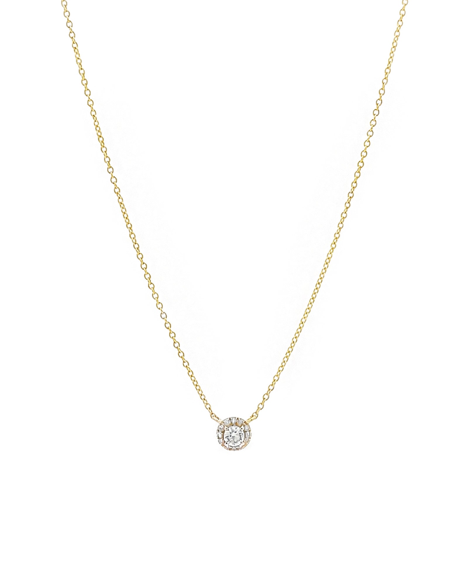 Halo Diamond Necklace 14k Yellow Gold, Diamond