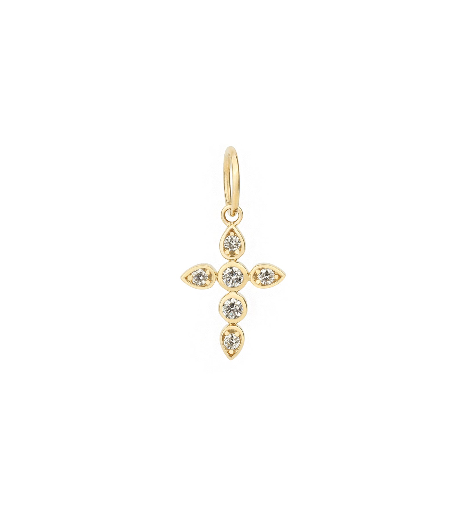 Goldhive-Cross Bezeled Diamond Charm-Necklaces-14k Yellow Gold, Diamond-Blue Ruby Jewellery-Vancouver Canada